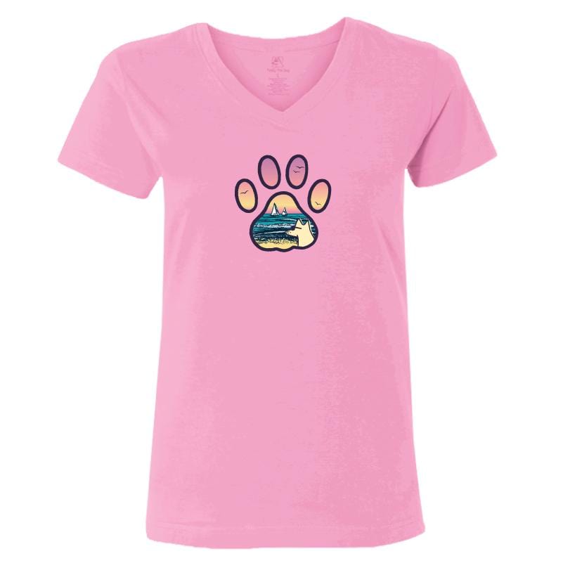 Beach Paw - Ladies T-Shirt V-Neck