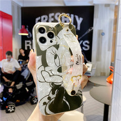 Apple 12promax Cartoon Mickey And Minnie Mobile Phone Case For iPhone11 Glitter XS Bronzing Shell Wristband