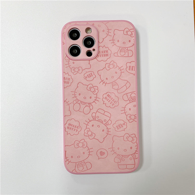 Cute cartoon kitty cat is suitable for Apple xsmax/12pro mobile phone cover leather texture iPhone11 pressed leather soft case