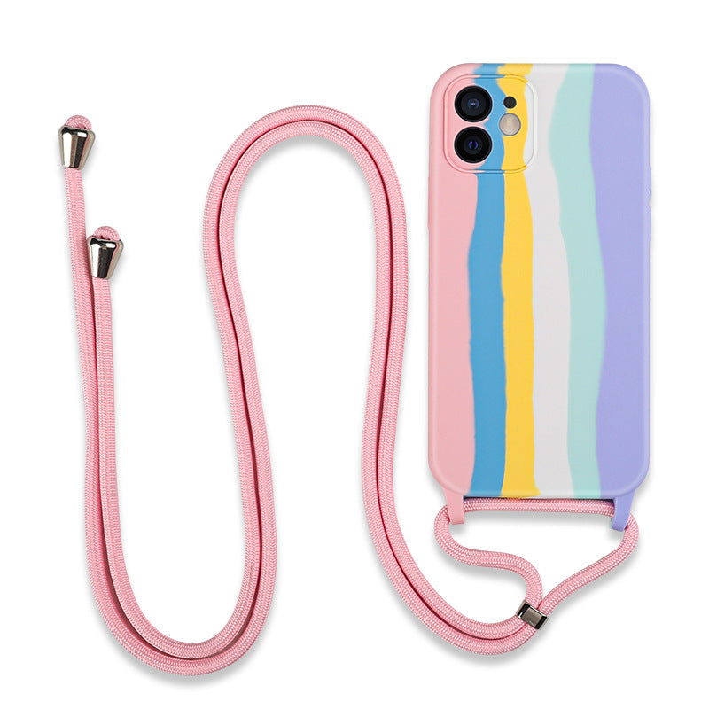 Mobile Phone Cover Apple 13pro Rainbow Lanyard Silicone Cover Suitable For 11pro All-Inclusive Anti-Fall Case