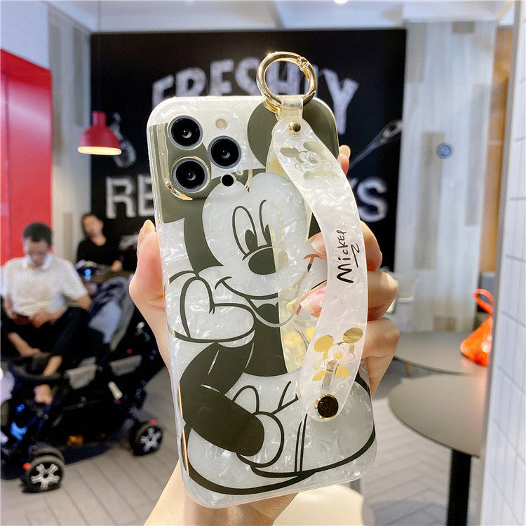 Apple 12promax Cartoon Mickey And Minnie Mobile Phone Case For iPhone11 Glitter XS Bronzing Shell Wristband