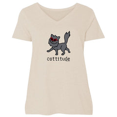 Cattitude - Ladies Curvy V-Neck Tee