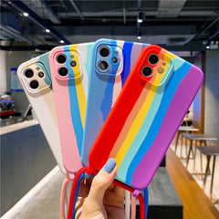 Mobile Phone Cover Apple 13pro Rainbow Lanyard Silicone Cover Suitable For 11pro All-Inclusive Anti-Fall Case