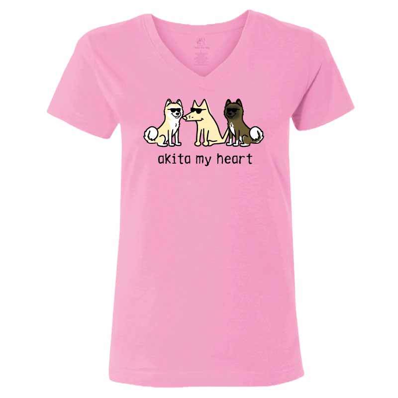 Akita My Heart - Ladies T-Shirt V-Neck - Teddy the Dog T-Shirts and Gifts