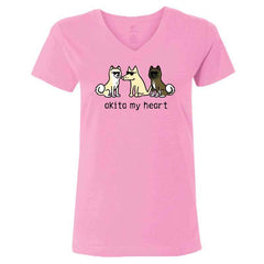 Akita My Heart - Ladies T-Shirt V-Neck - Teddy the Dog T-Shirts and Gifts