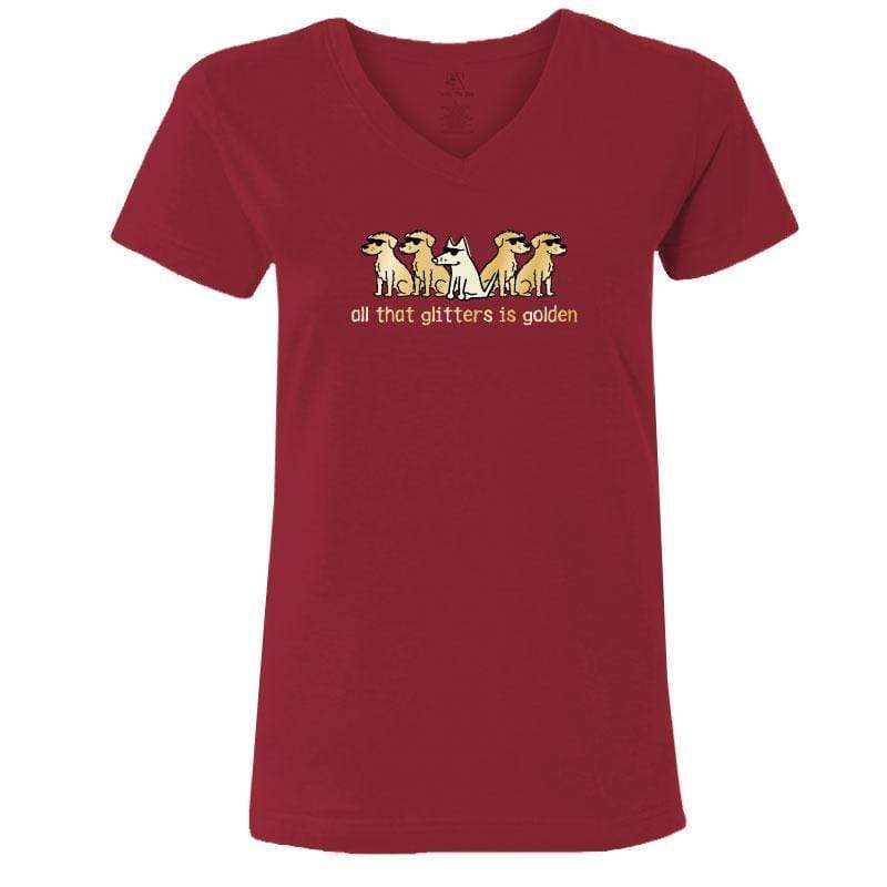 All That Glitters Is Golden - Ladies T-Shirt V-Neck - Teddy the Dog T-Shirts and Gifts