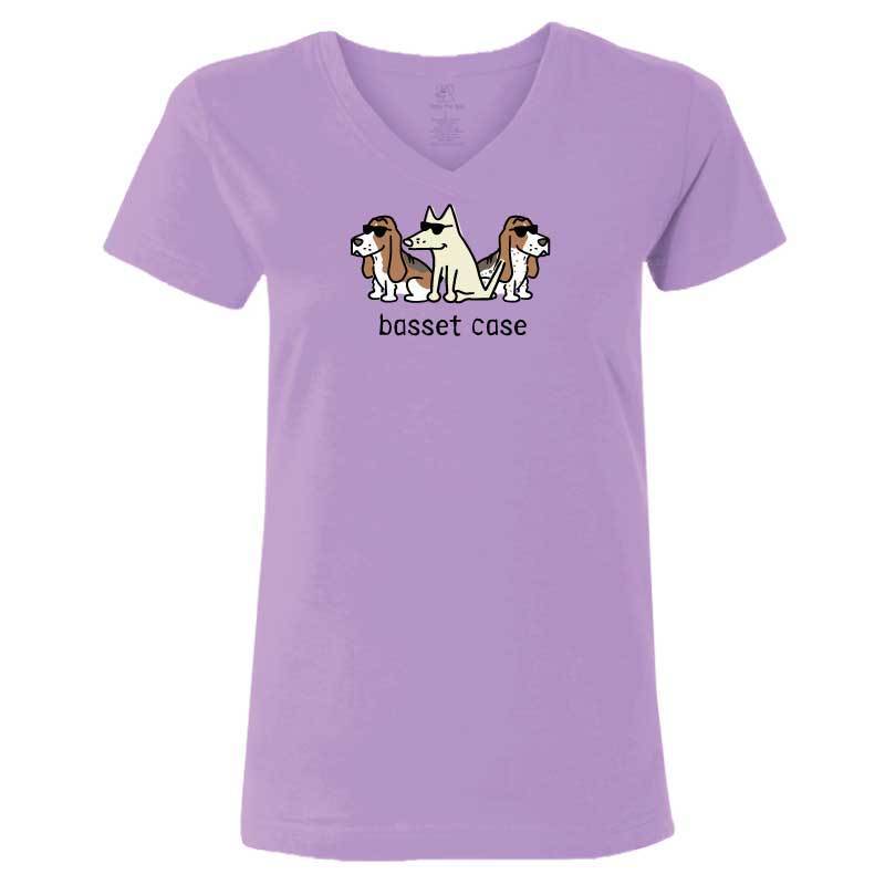 Basset Case - Ladies T-Shirt V-Neck - Teddy the Dog T-Shirts and Gifts