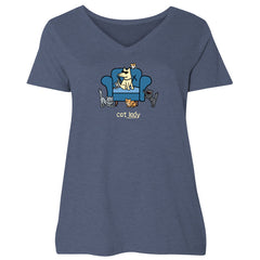 Cat Lady - Ladies Curvy V-Neck Tee